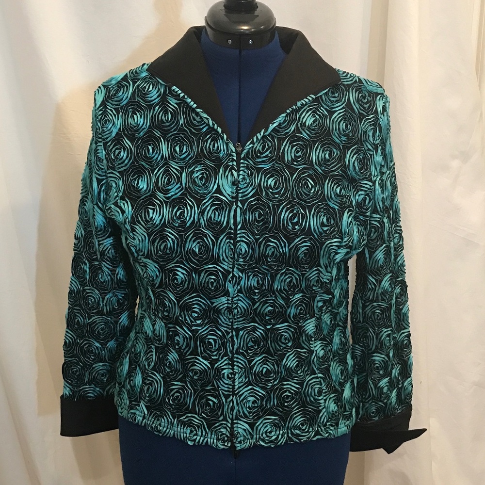 Samuel Dong Teal and Black Ribbon Flower Jacket